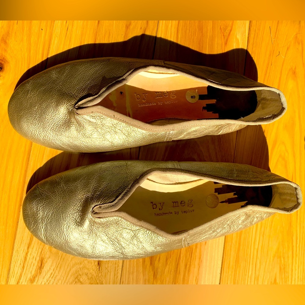 Handmade Gold Flats Size 8